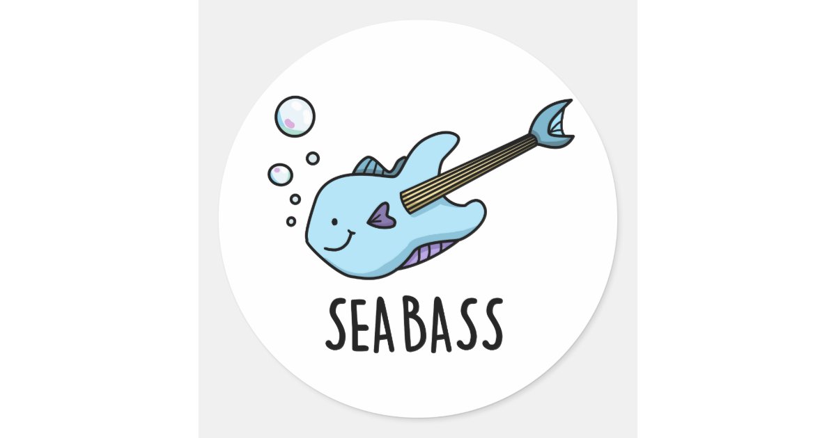 Sea Bass Cute Bass Guitar Fish Pun Classic Round Sticker