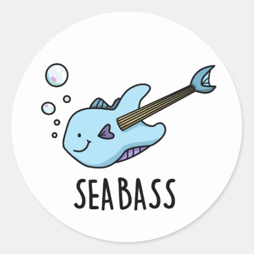 Sea Bass Funny Bass Guitar Fish Pun  Classic Round Sticker