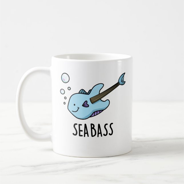 Sea Bass Funny Bass Guitar Fish Pun  Coffee Mug (Left)