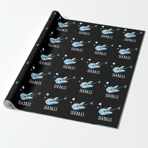 Sea Bass Funny Bass Guitar Fish Pun Dark BG Wrapping Paper