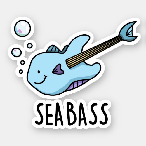 Sea Bass Funny Bass Guitar Fish Pun  Sticker