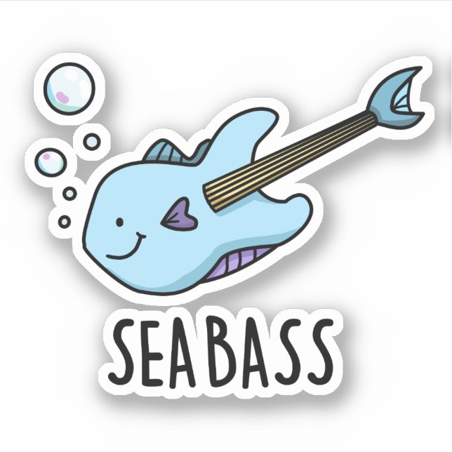 Sea Bass Funny Bass Guitar Fish Pun  Sticker (Front)