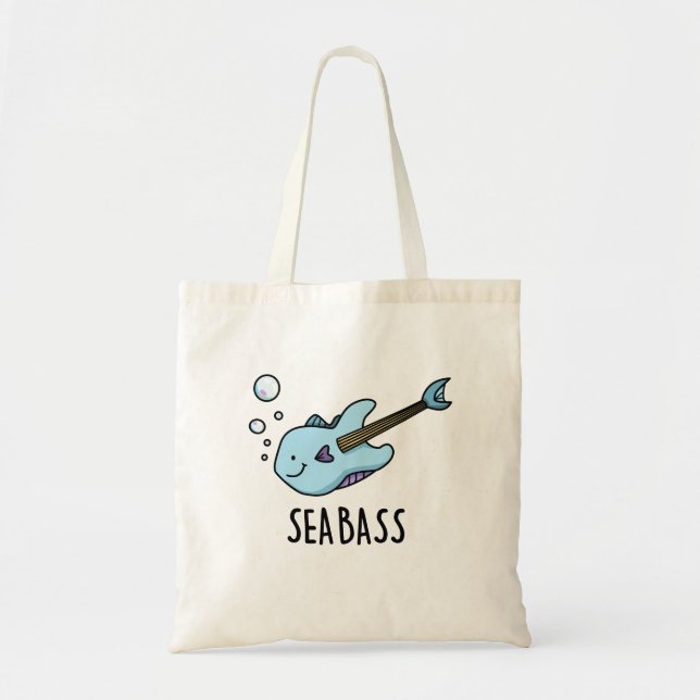 Sea Bass Funny Bass Guitar Fish Pun Tote Bag (Front)