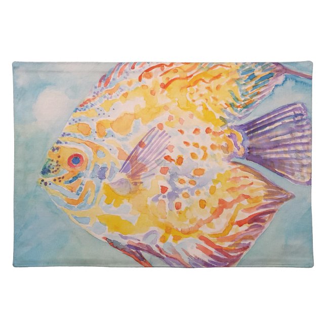 Sea beach Fish watercolour Cloth Placemat (Front)