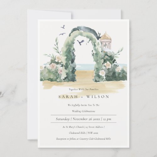 Sea Beach Floral Arch Botanical Wedding Invite