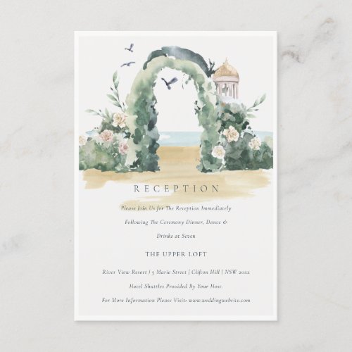 Sea Beach Floral Arch Botanical Wedding Reception Enclosure Card