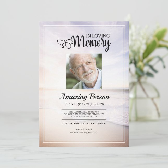 Sea beach Funeral order of service Invitation (Standing Front)