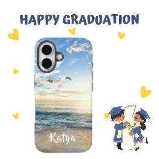 Sea Beach Sky Bird, Personalized Name iPhone 16 Case