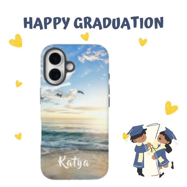  Sea Beach Sky Bird, Personalized Name  Case-Mate iPhone Case (Creator Uploaded)
