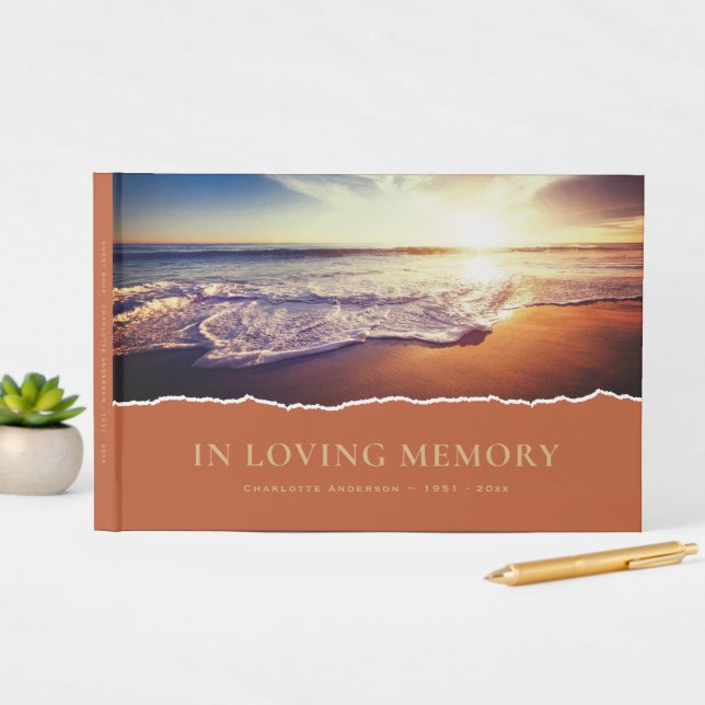 Sea Beach Sunset Funeral Guest Book (InSitu Display)