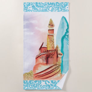 *~* Sea Beach Surf Board Sand Castle Beach Towel