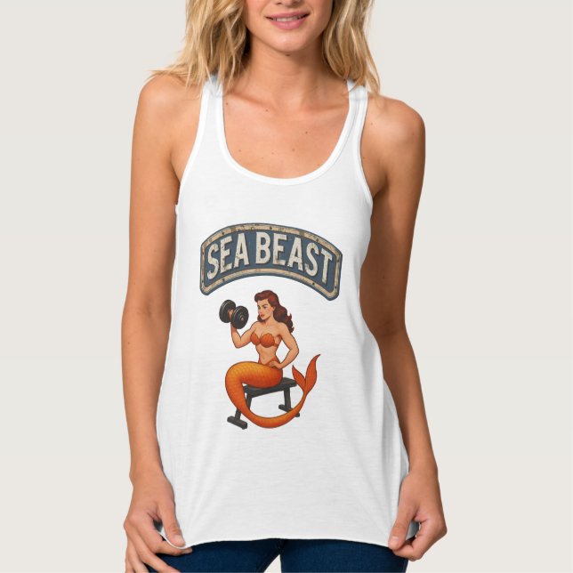 Sea Beast Gym Mermaid | Retro Pin-Up Activewear  Tank Top (Front)