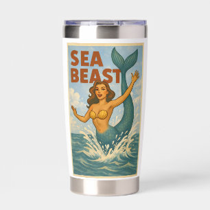Sea Beast Retro Mermaid   Funny Coastal Beach Life Insulated Tumbler
