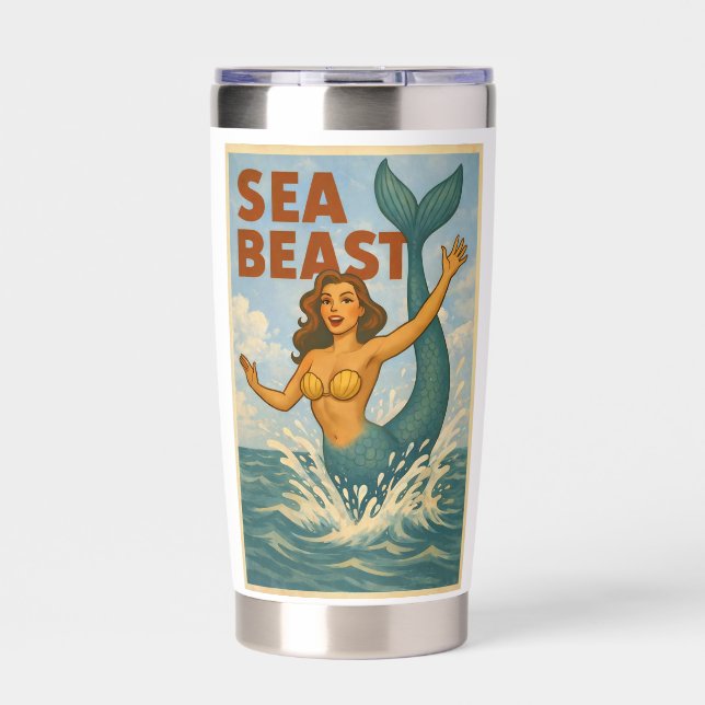 Sea Beast Retro Mermaid | Funny Coastal Beach Life Insulated Tumbler (Front)
