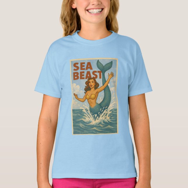 Sea Beast Retro Mermaid | Funny Coastal Beach Life T-Shirt (Front)