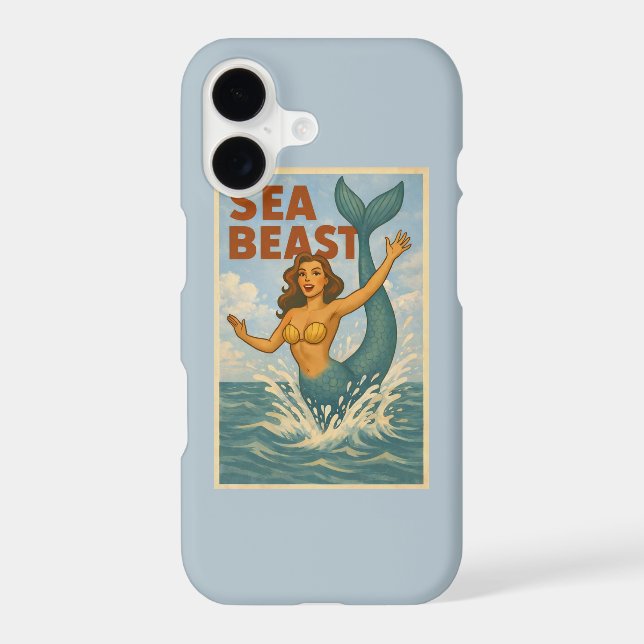 Sea Beast Retro Mermaid | Funny Coastal Blue Phone iPhone Case (Back)