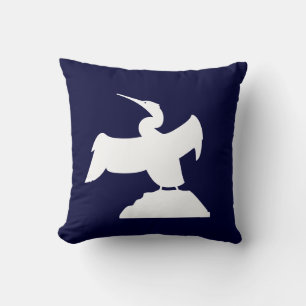 SEA BIRD. WHITE on blue pillow