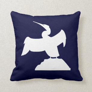 SEA BIRD. WHITE on blue pillow