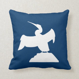 SEA BIRD. WHITE on blue pillow
