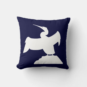 SEA BIRD. WHITE on blue pillow
