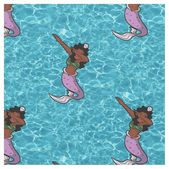 sea black dabbing mermaid fabric (Close Up)