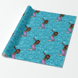sea black dabbing mermaid wrapping paper