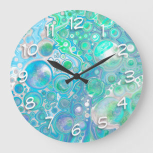 Sea Blue Abstract Bubbles Large Clock