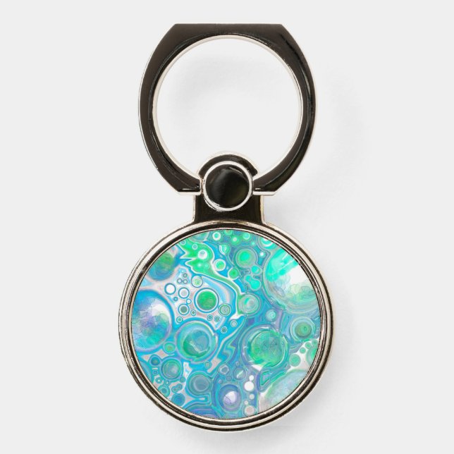Sea Blue Abstract Bubbles Phone Ring Stand (Front)