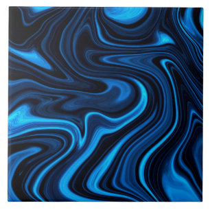 Sea Blue Abstract Fluid Ceramic Tile