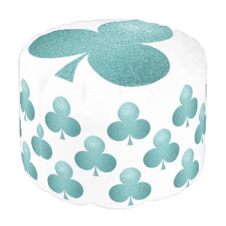 Sea blue and white glitter cut clover leafs theme pouf