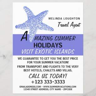 Sea Blue Beach Starfish, Travel Agent Advertising Flyer