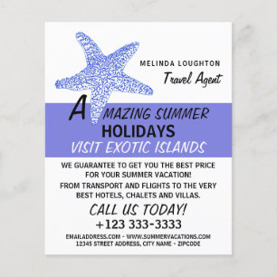 Sea Blue Beach Starfish, Travel Agent Advertising Flyer