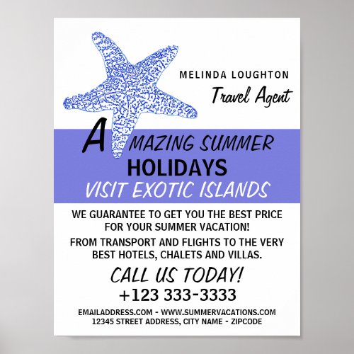 Sea Blue Beach Starfish Travel Agent Advertising Poster