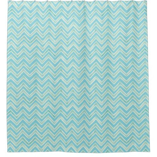 Sea Blue Beach Watercolor Chevron Striped Pattern Shower Curtain