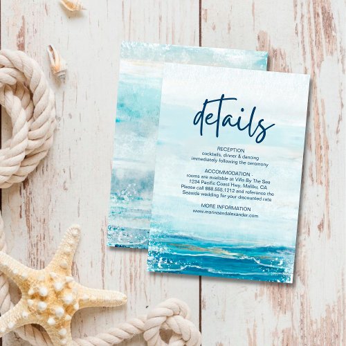 Sea Blue Beach Waves Coastal Wedding Details Enclosure Card