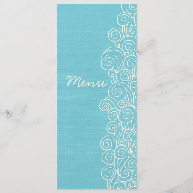 Sea blue & cream wedding dinner menu (Front)
