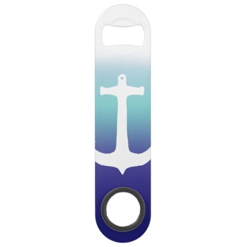 Sea Blue Gradient and Trendy White Anchor Speed Bottle Opener
