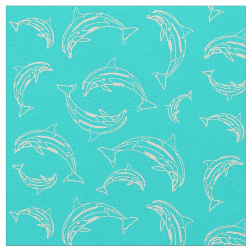 Sea Blue Green Dolphin Outline Pattern Fabric