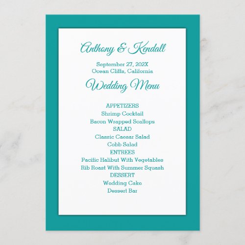 Sea Blue Green Wedding Menu Template