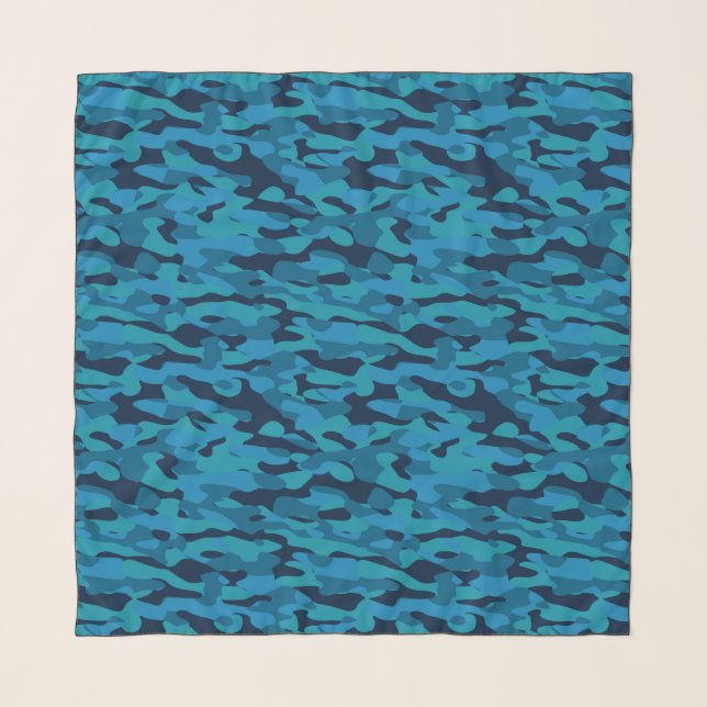 sea blue, midnight blue, teal blue, and blue camo scarf (Front)