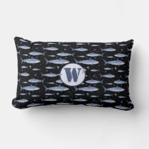 Sea Blue Monogram Watercolor Shark + Jellyfish Lumbar Pillow