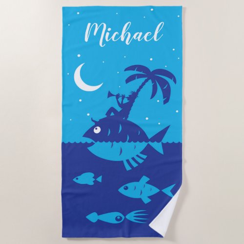 Sea Blue Nautical Fish Tropical Island Beach Towel