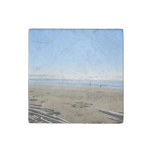 Sea, blue sky and sand beach near Seattle Stone Magnet