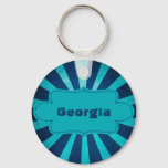 Sea Blue Star Burst Pattern with Label Keychain