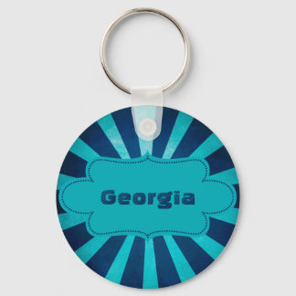 Sea Blue Star Burst Pattern with Label Keychain
