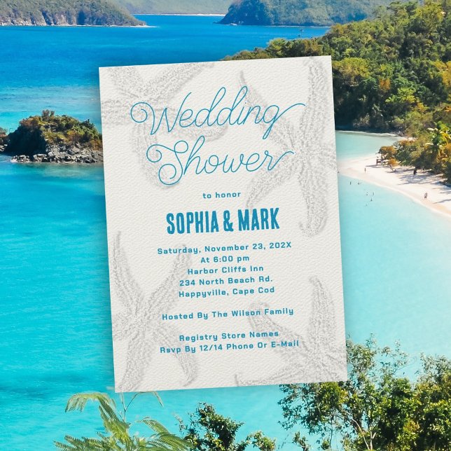 Sea Blue Starfish Couples Wedding Engagement Invitation (Creator Uploaded)