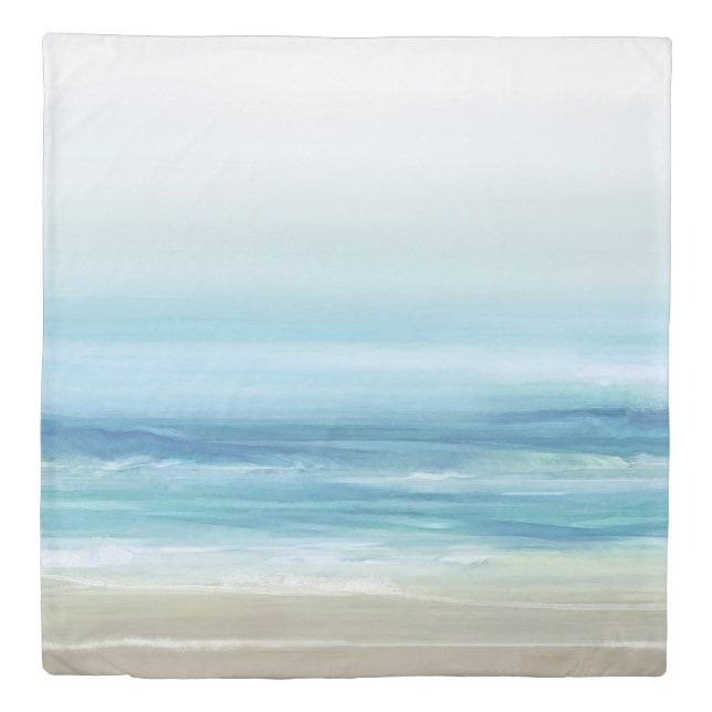 Sea Blue Watercolor Ocean Waves Beach Coastal Duvet Cover (Front)