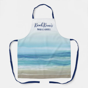 Sea Blue Watercolor Ocean Waves Coastal  Apron