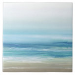Sea Blue Watercolor Ocean Waves Coastal Beach   Ceramic Tile<br><div class="desc">Accent your coastal or beach style decor with these ceramic tiles featuring sea blue watercolor ocean waves and beige beach sand. Visit my "Coastal Home Watercolor Ocean Waves" collection for coordinating coastal items. Art by KL Stock</div>