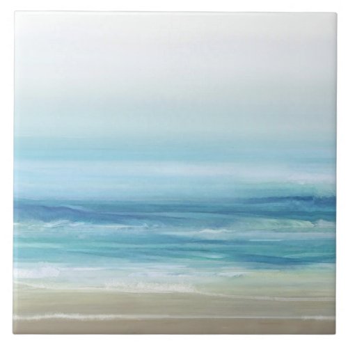 Sea Blue Watercolor Ocean Waves Coastal Beach   Ceramic Tile